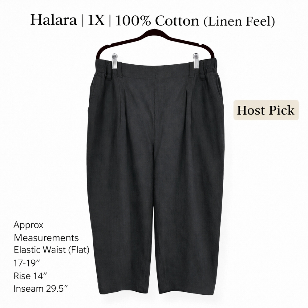 Halara Linen Feel Cotton Pants 1X | Elastic Waist Wide Leg Casual Vacation